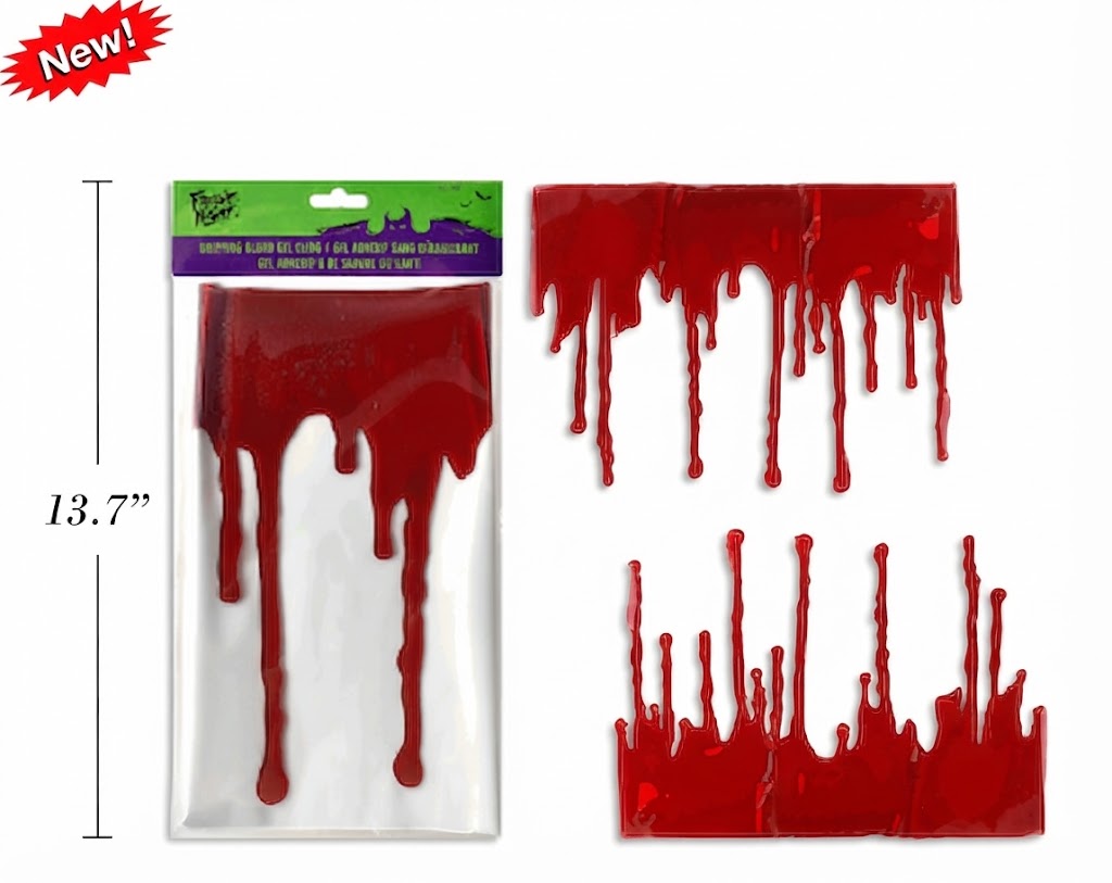 17in x 10.6in Halloween Dripping Blood Gel Cling Banner. pbh.