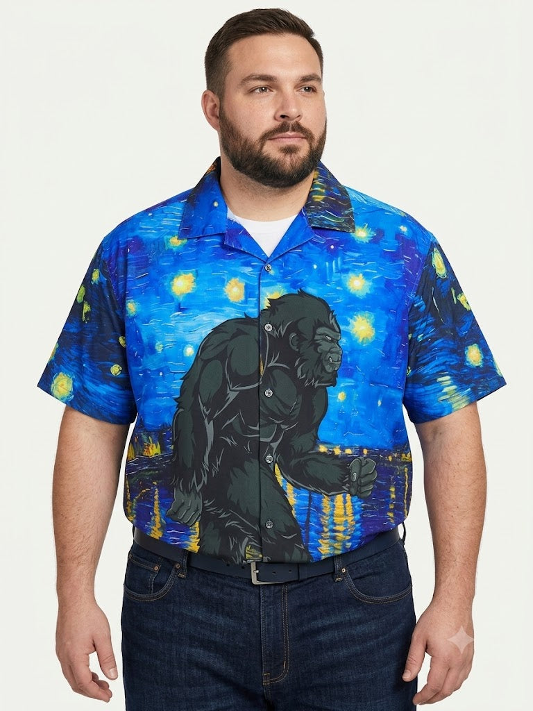 Poly Print Hawaiian Plus Shirts BLUE MULTI