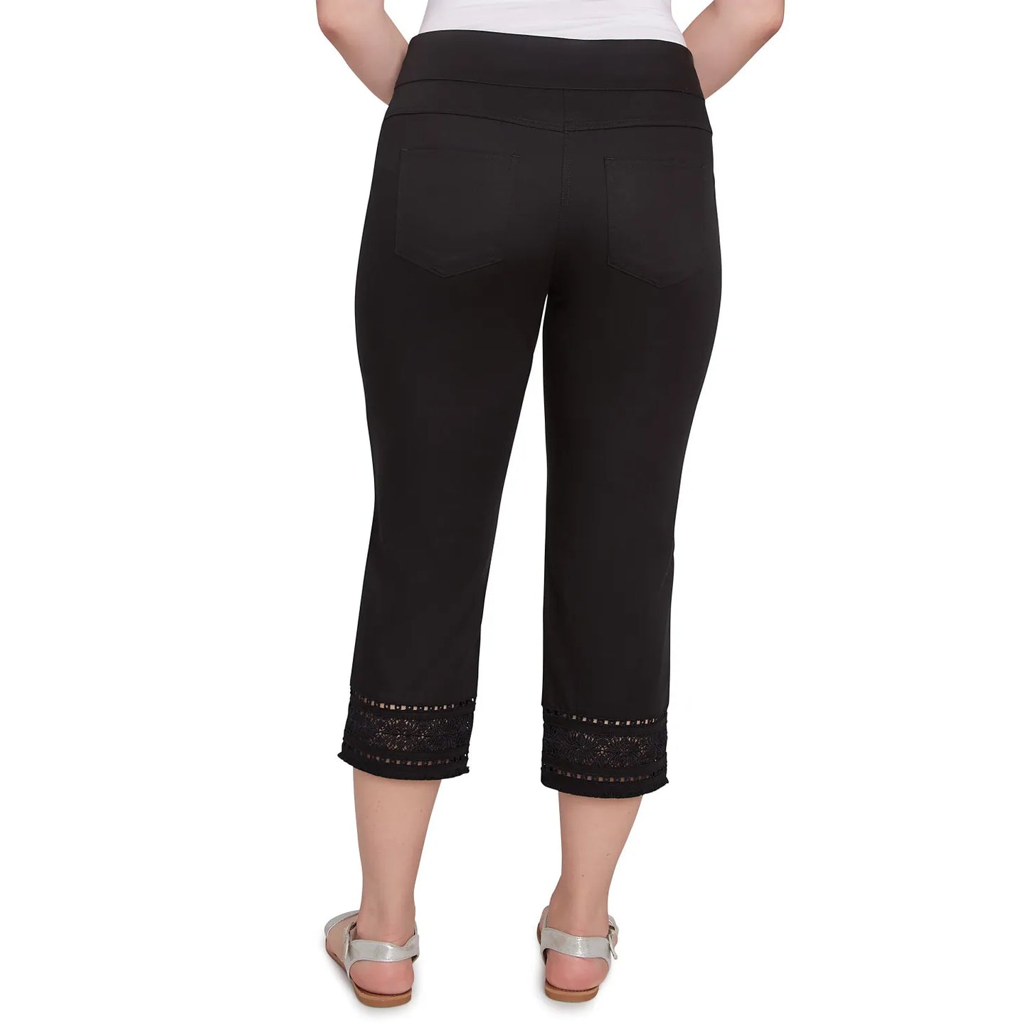 Lotus Lace Soft Denim Capri Black  -Ruby Rd