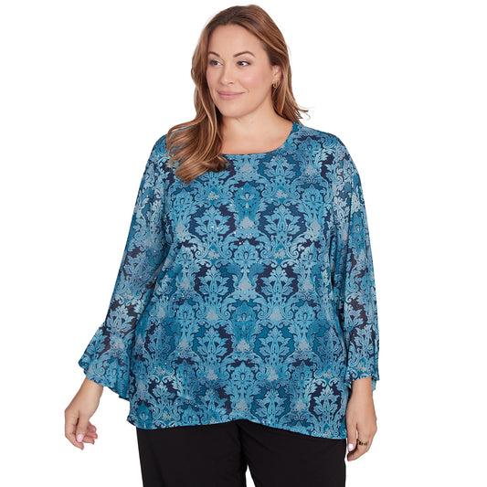 Plus Damask Mesh Top Jade Multi  - Ruby Rd