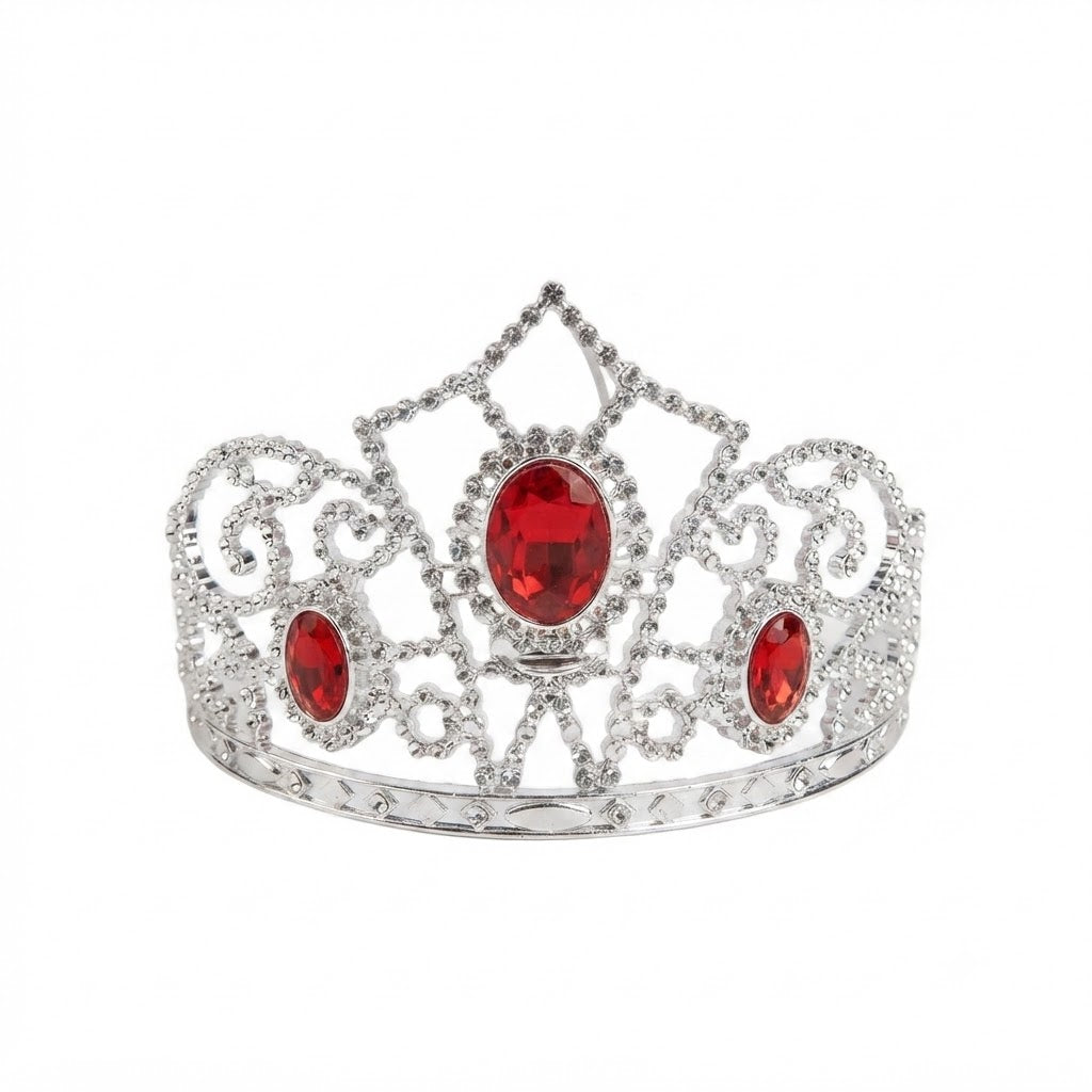 Rhinestone Tiara Silver-Red