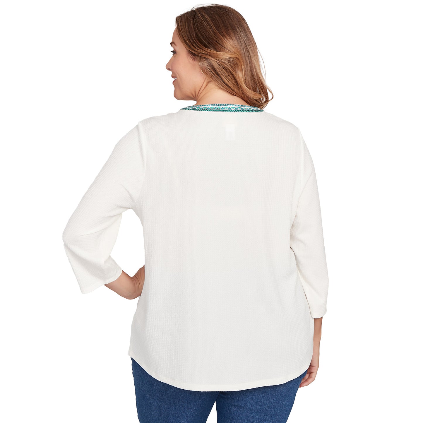 Plus Embellished Textured Split Neck Top  - Ruby Rd