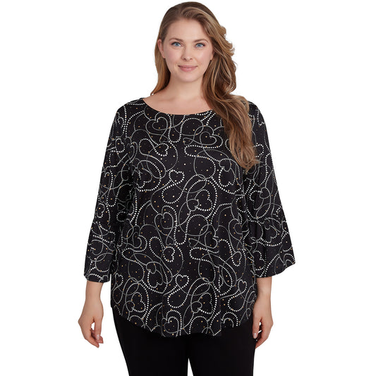 Plus Abstract Hearts Dew Drop Knit Top Black Multi - Ruby Rd
