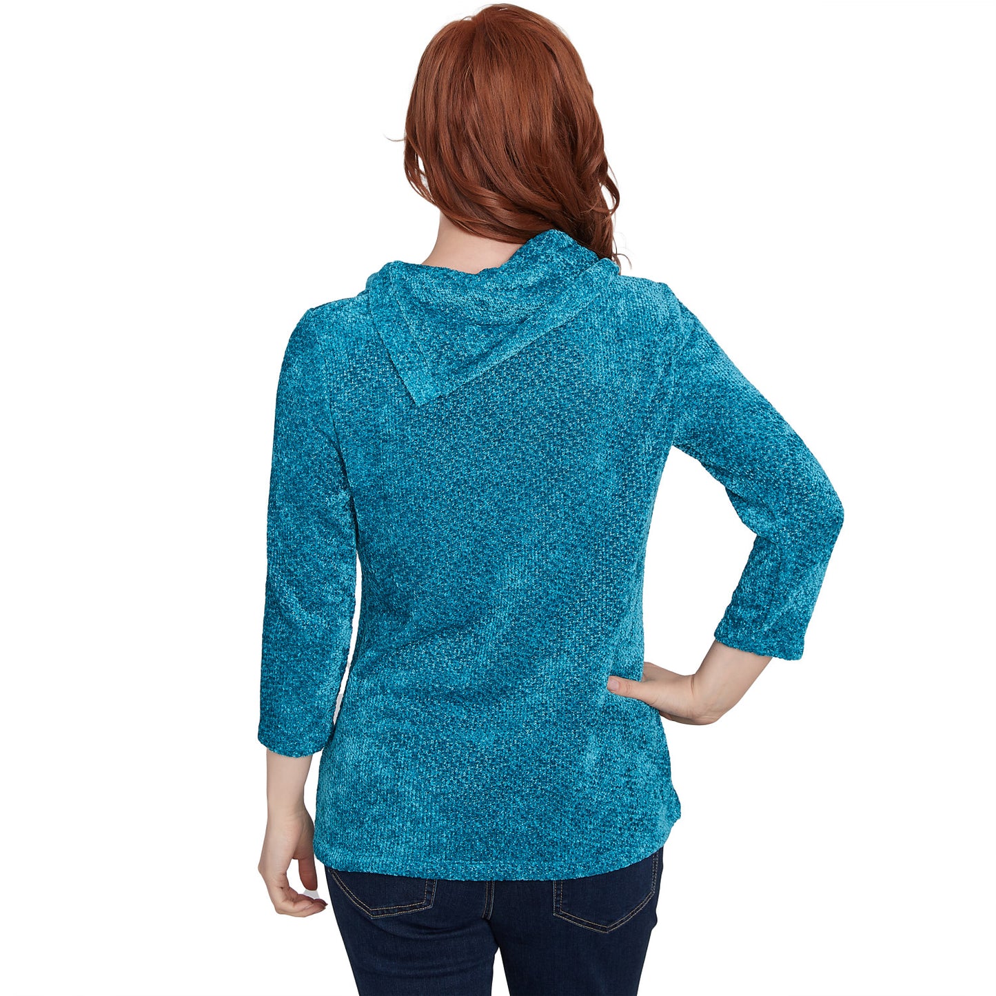 Split Cowl Neck Chenille Shine Knit Top Jade - Ruby Rd