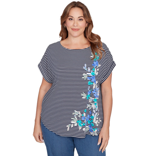Plus  Floral Stripe Jersey Tee Navy Multi - Ruby Rd