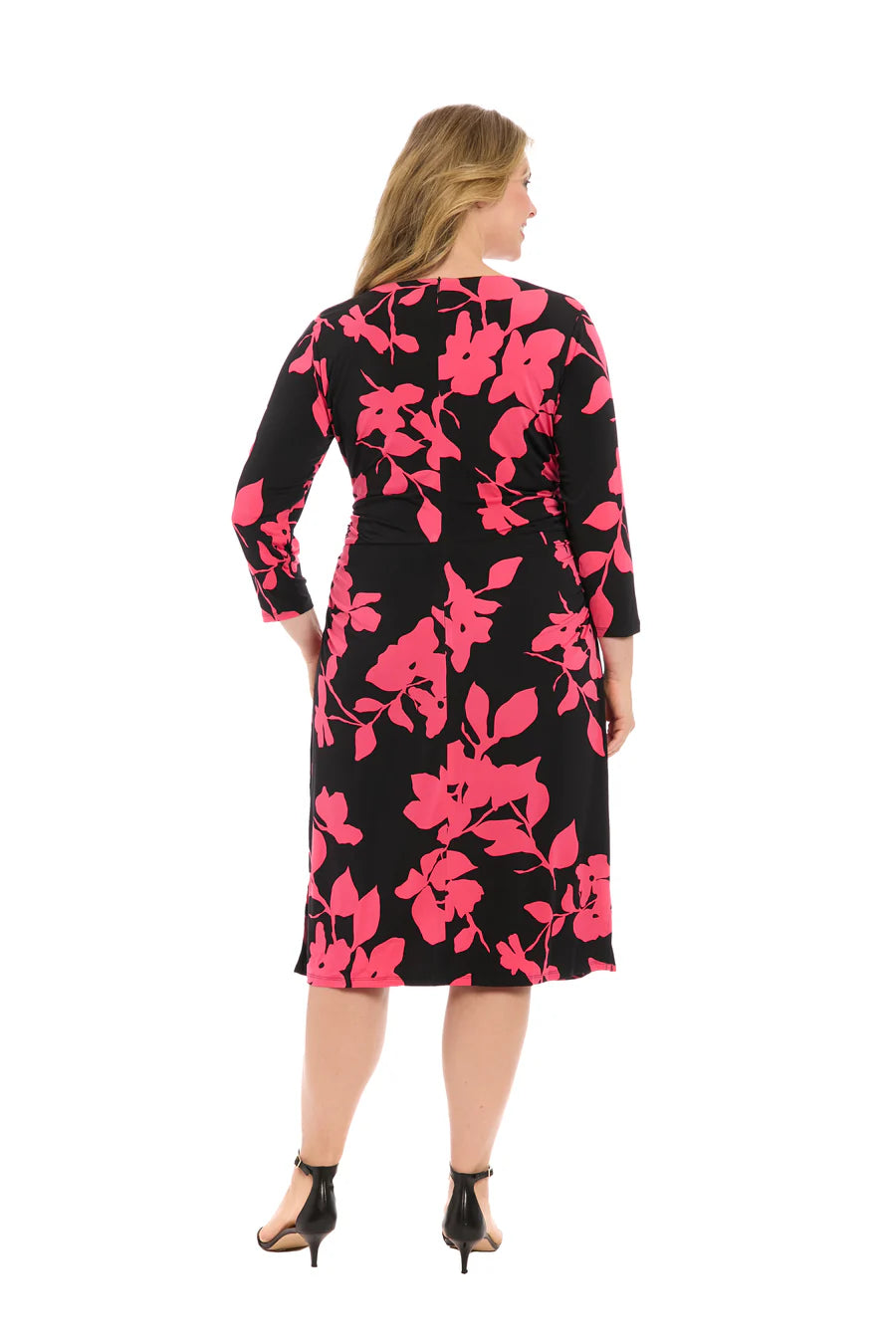 Elegant Ruched Midi Dress Black- Berry (Plus Size) - London Times