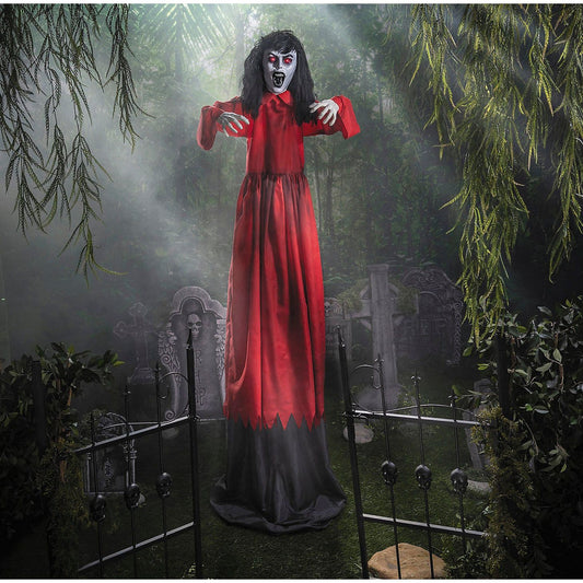 5 Ft. 10 3/4" Animated Standing Up & Down Lady in a Red Dress