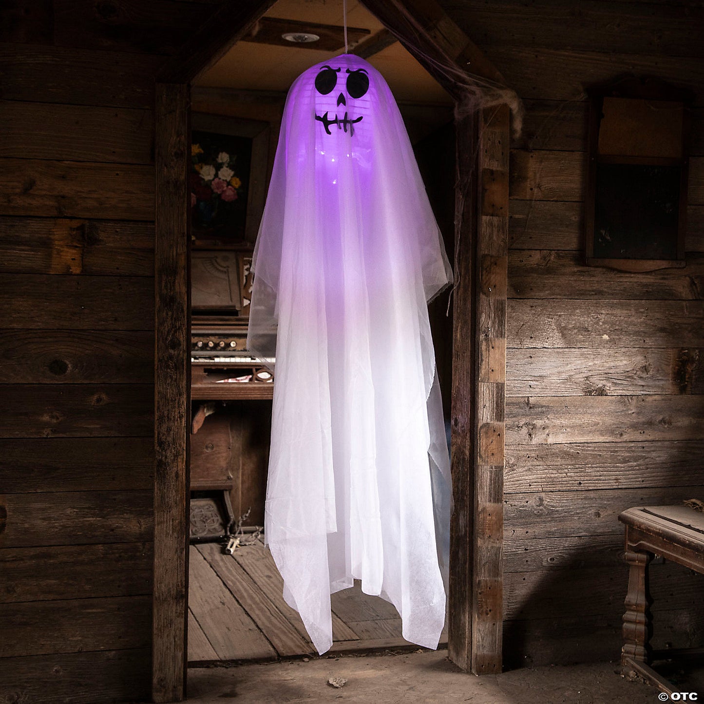 6.5FT White Light-Up Smiling Ghost Hanging