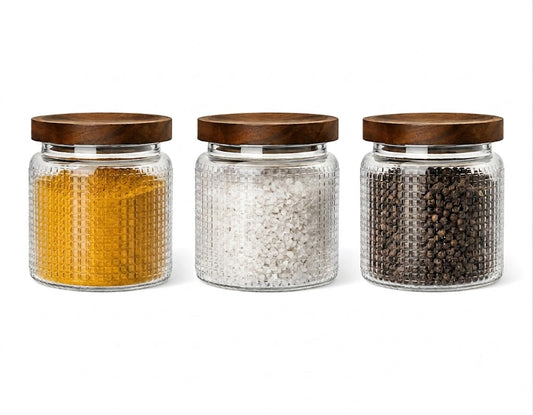 Juego de 3 botes de cristal de 555 ml con tapa de madera