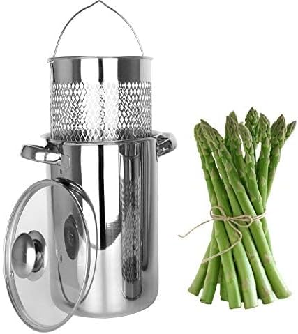 Olla de espárragos de acero inoxidable con cesta y tapa pasta 6.3 in 4L