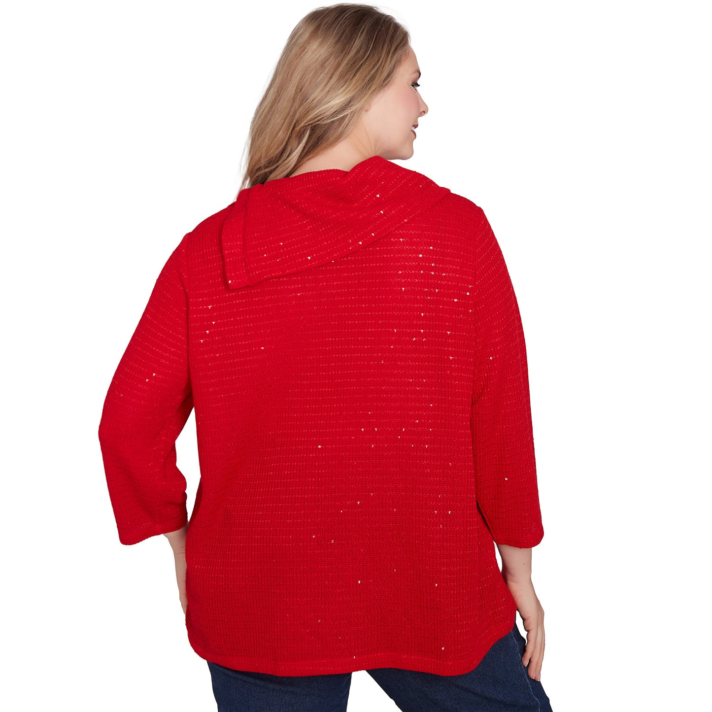 Plus Split Cowl Neck Sequin Knit Top Lipstick  - Ruby Rd
