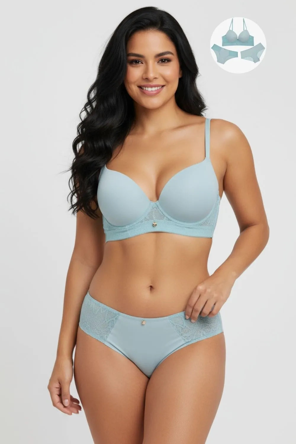 Three-piece microfiber and lace set, assorted colors