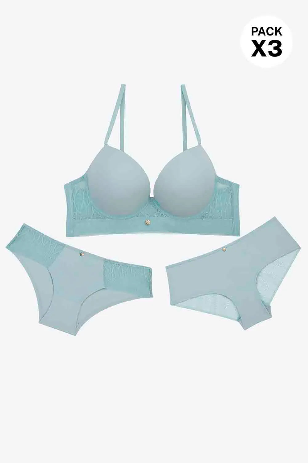 Three-piece microfiber and lace set, assorted colors