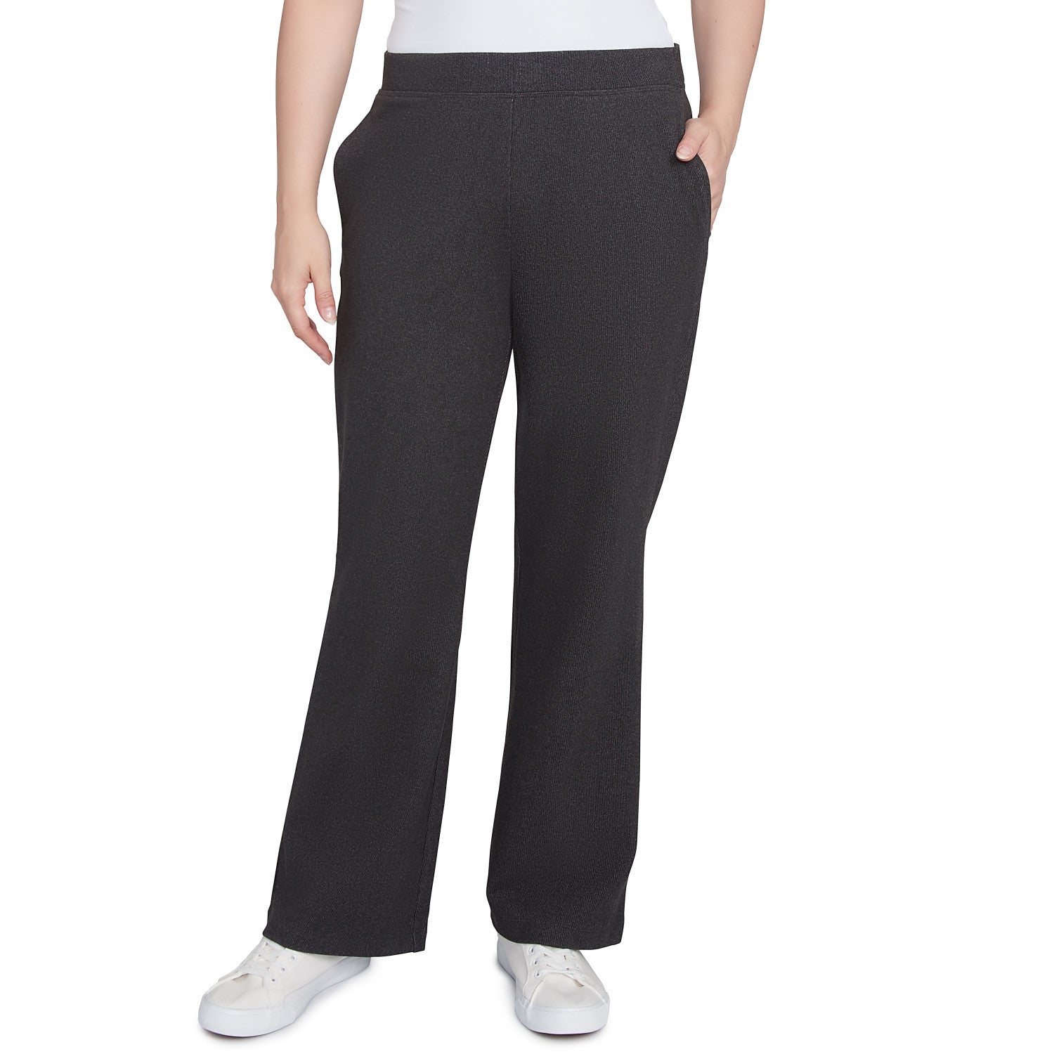 Luxe Stretch Rib Knit Straight Leg Pull-On Pant Charcoal Heather - Ruby Rd