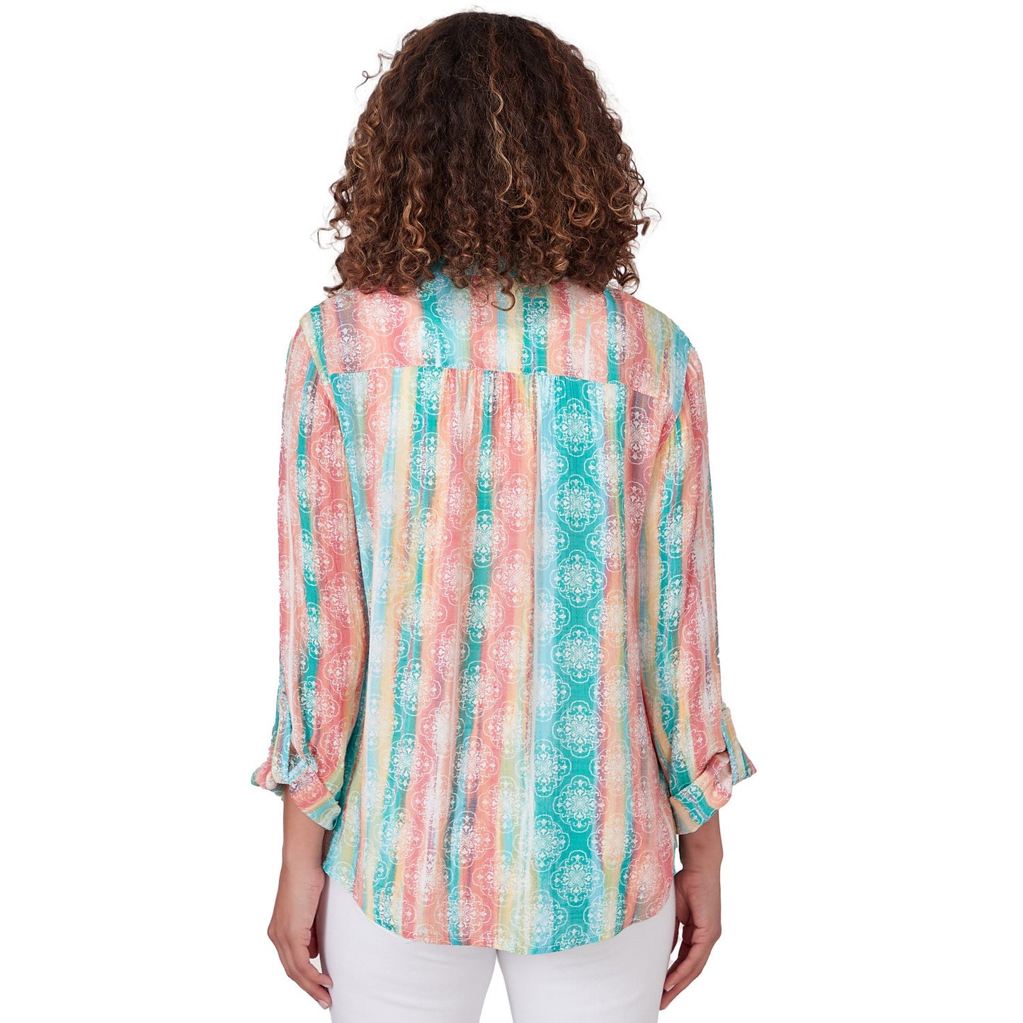 Woven Stripe Button Front Top Blue Moon   - Ruby Rd