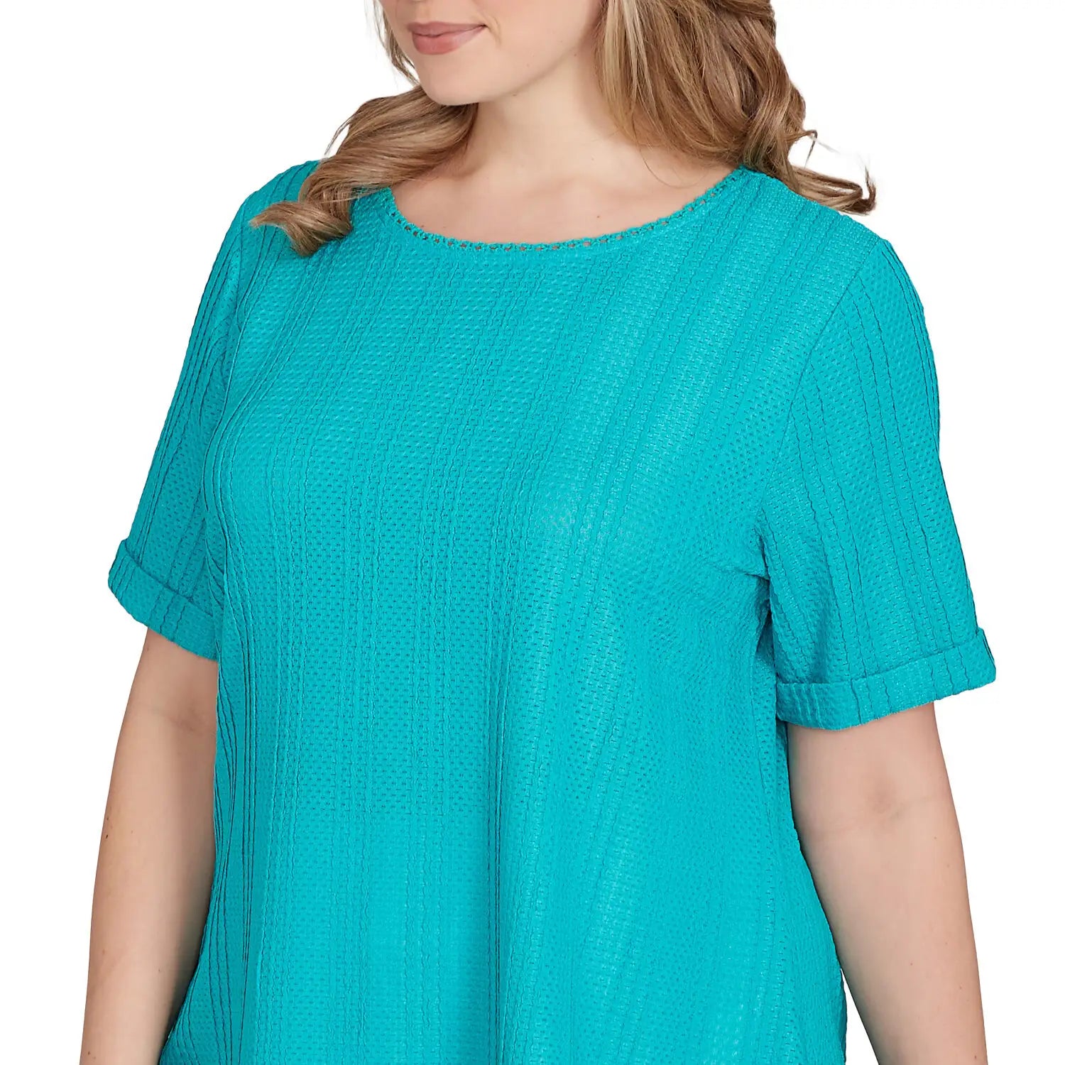 Plus Solid Crinkle Knit Tee Turquoise - Ruby Rd