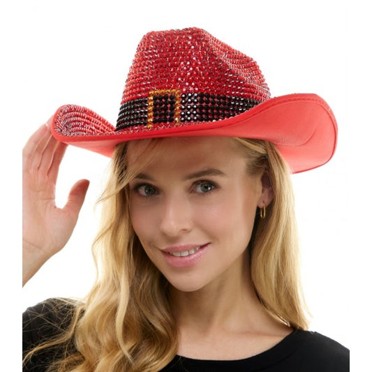 Red rhinestone hat