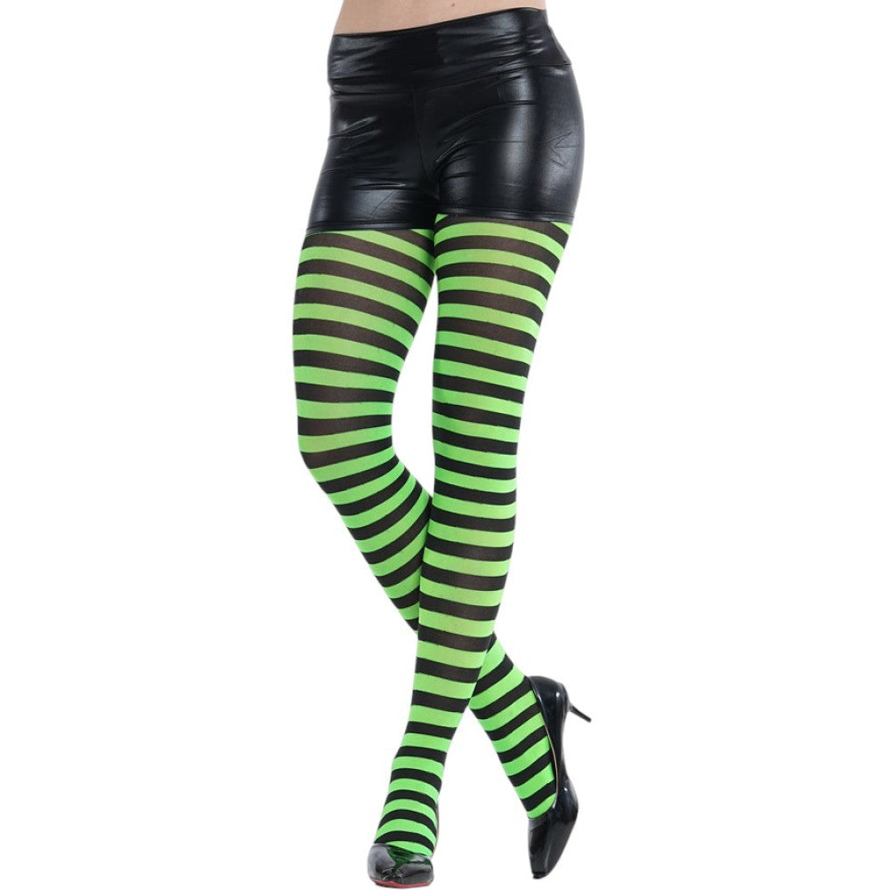Wicked Green and Black Striped Stockings