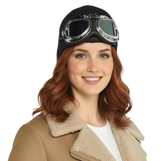 Black Aviator Hat with Goggles