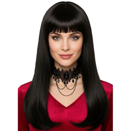Black Long Hair Wig with Bangs