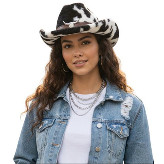Black Cowprint Furry Cowboy Hat