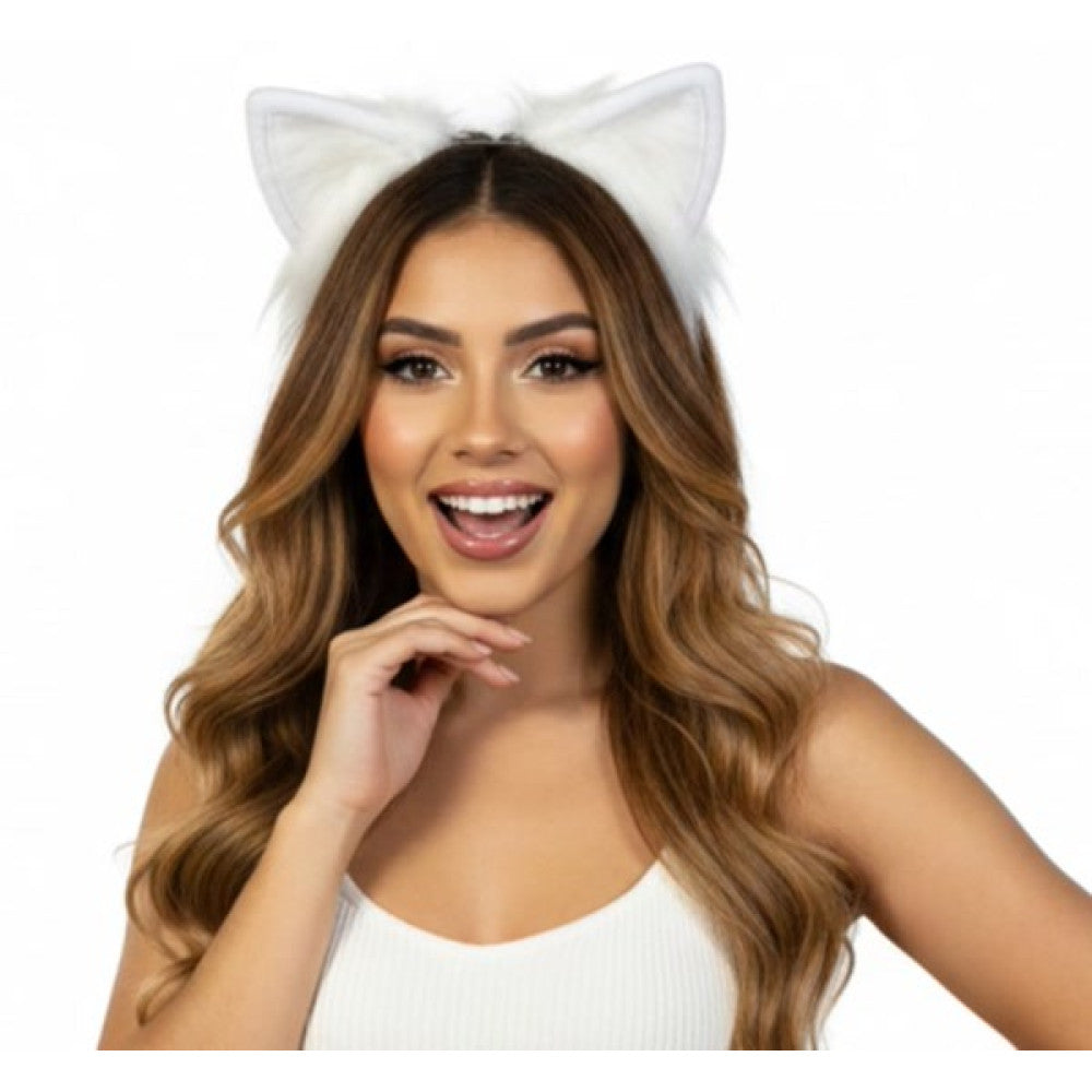 Diadema básica de orejas de gato blancas
