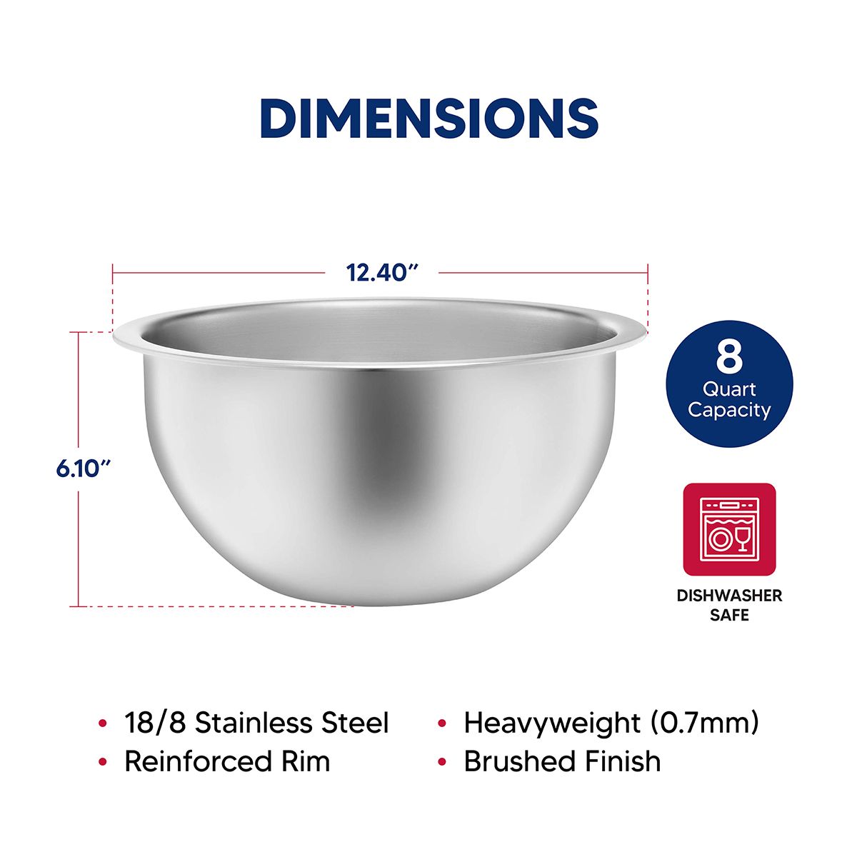 Mixing Bowl, Stainless Steel, 8qt