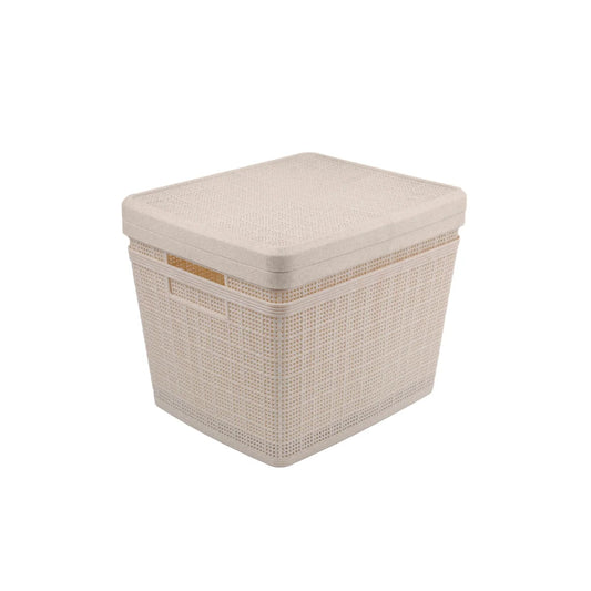 Set of 2 Large Wheat Straw Baskets with Lid