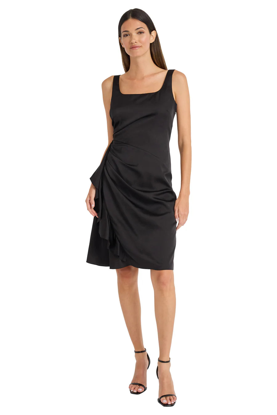 Shirred Mini Dress W/Ruffle Black  - Maggy London