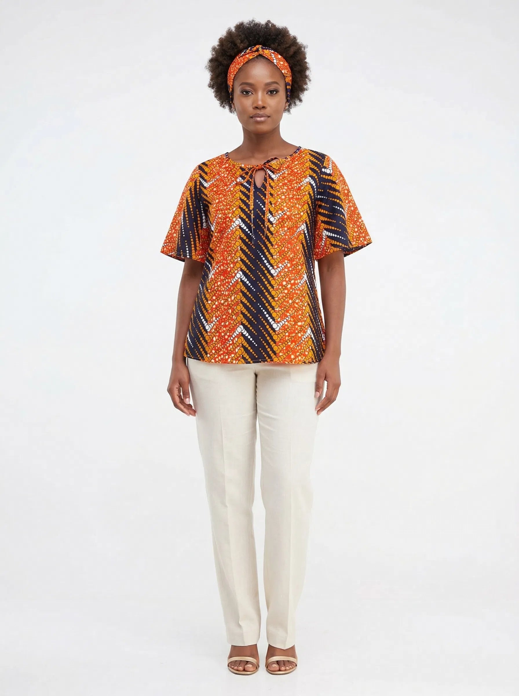 Camisa Dama Naranja-Azul Oscuro (Etnia Negra)