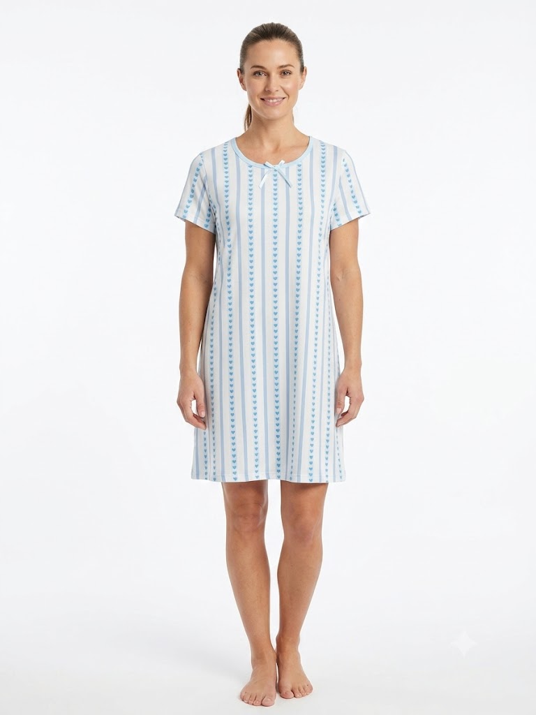 Ladies V-Neck Nightgown BLUE HEARTS