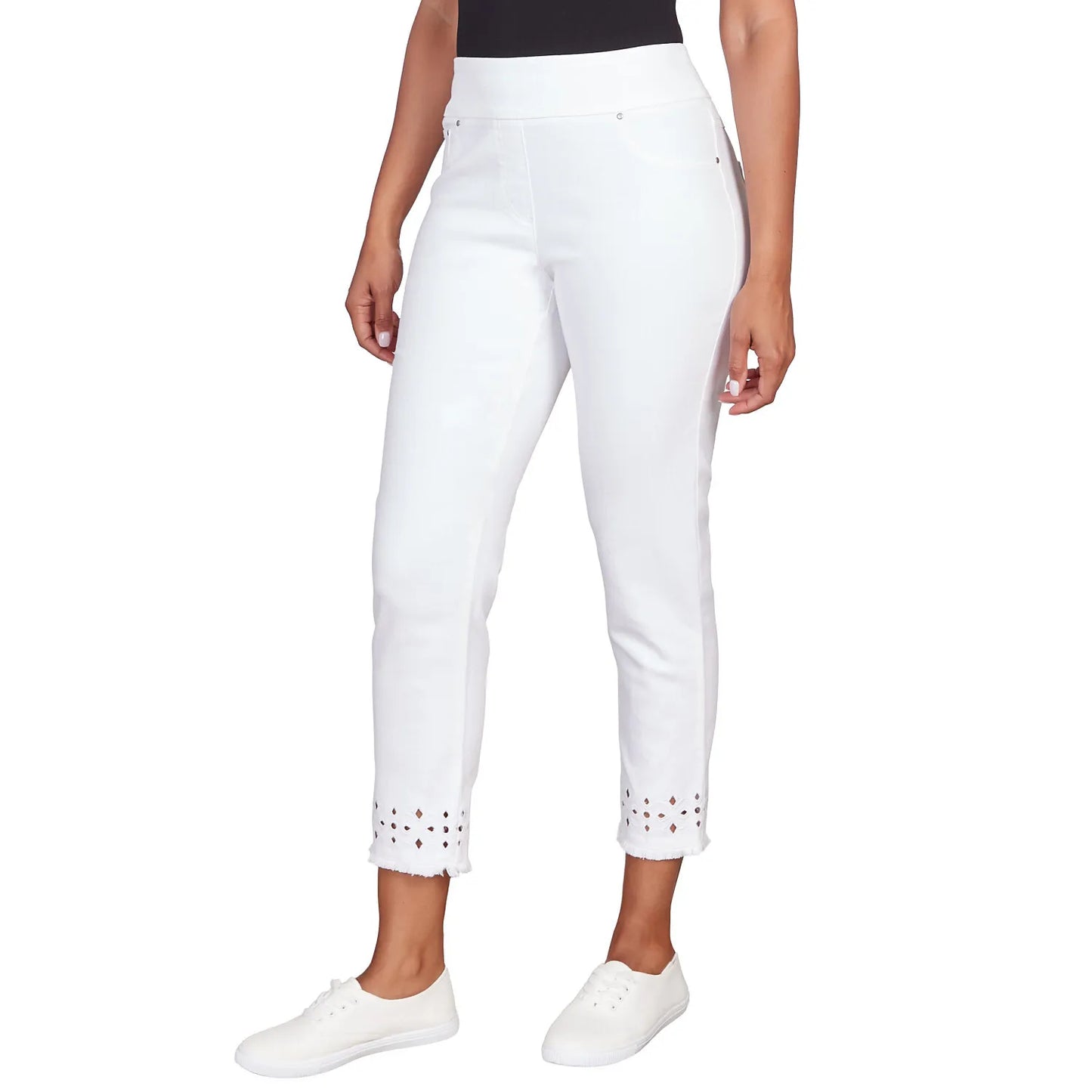 White Denim Lace Hem Jeans