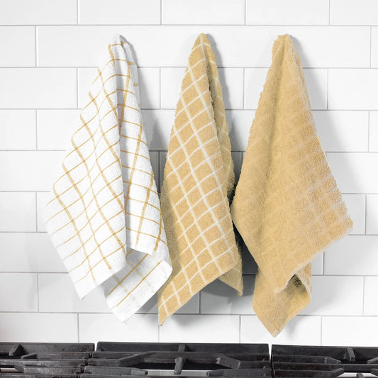 3Pk Terry Kitchen Towel Straw 16 x 25