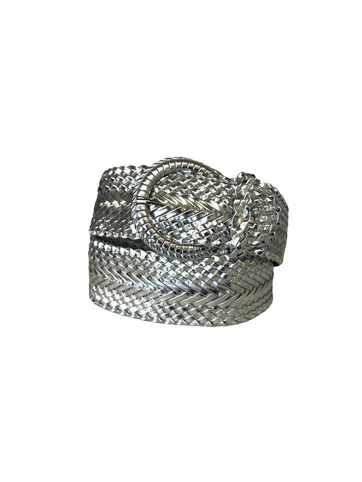 Wide Braided Belt Silver