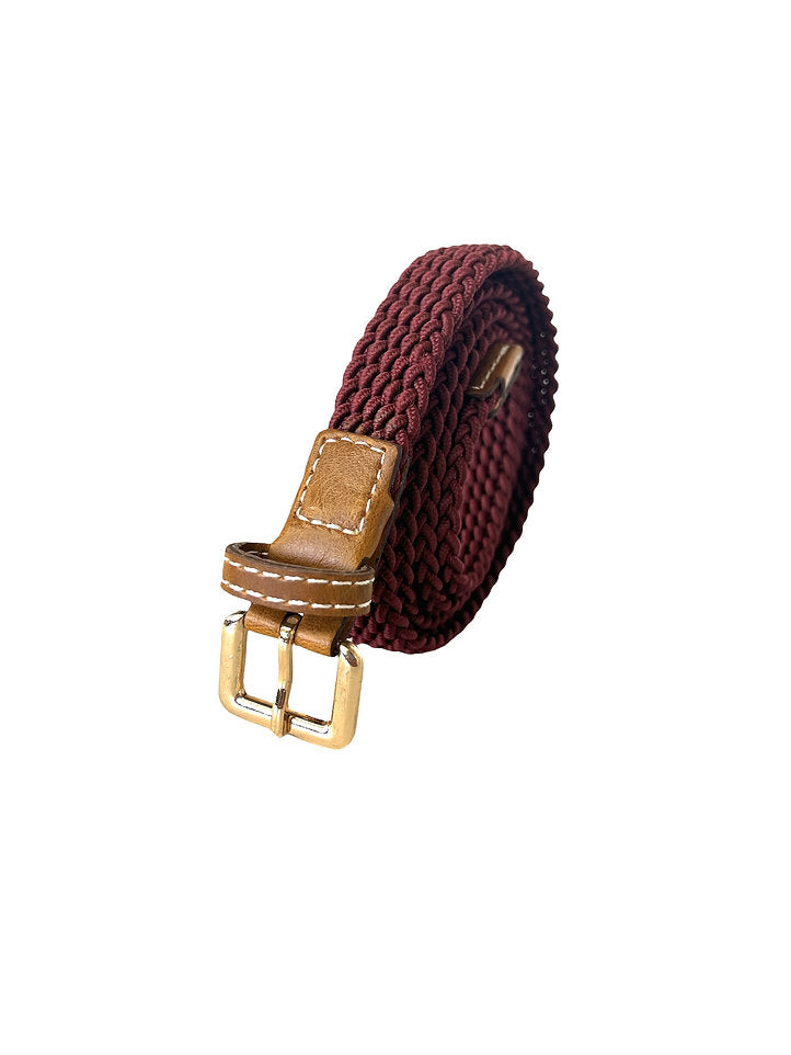 Thin Braided Stretch Belt Burgubdy