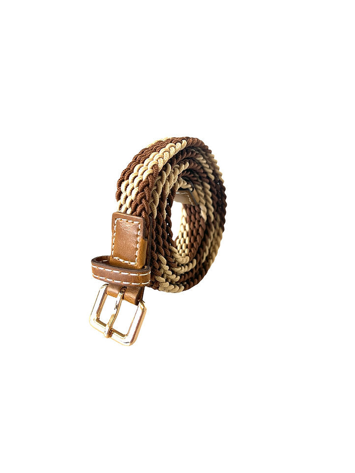 Thin Braided Stretch Belt Beige/Brown