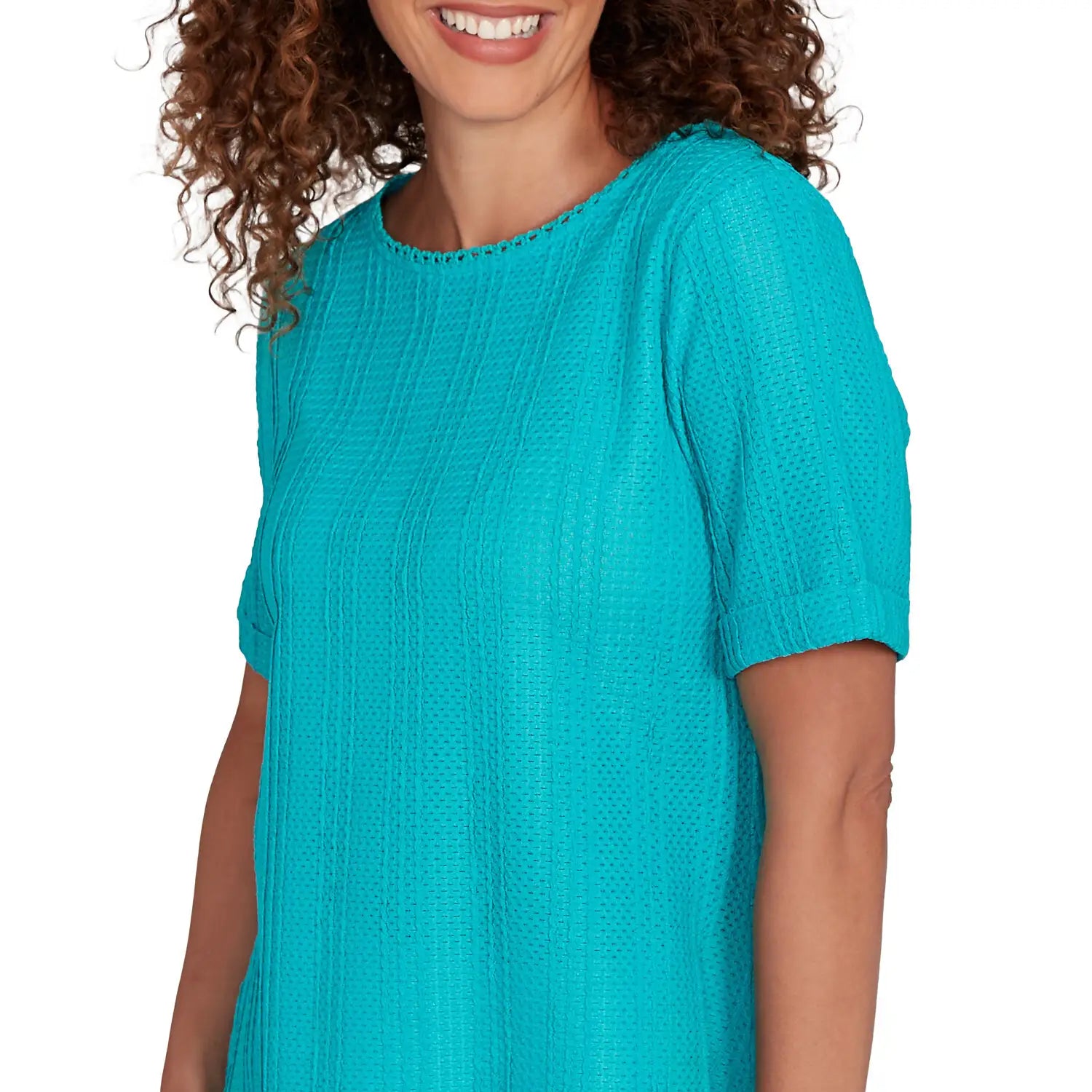 Solid Crinkle Knit Tee Turquoise  - Ruby Rd