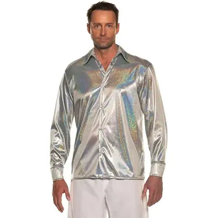 70's Metallic Disco Shirt- Silver
