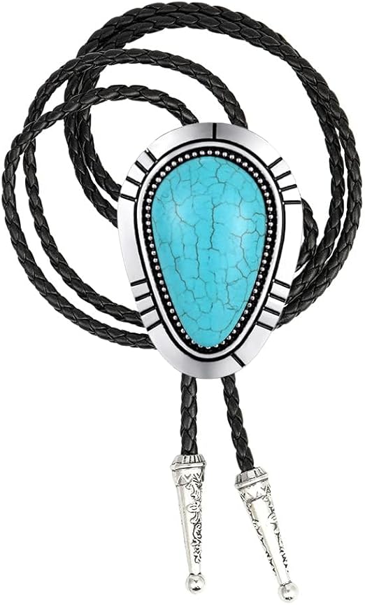 Vintage Turquoise Stone Bolo Tie Western Native American