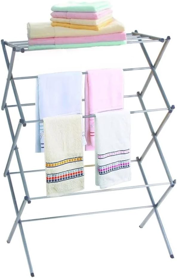 Silver- 3 Tier Top Shelf Folding Drying Rack