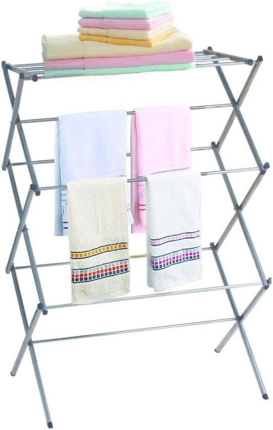 Silver- 3 Tier Top Shelf Folding Drying Rack