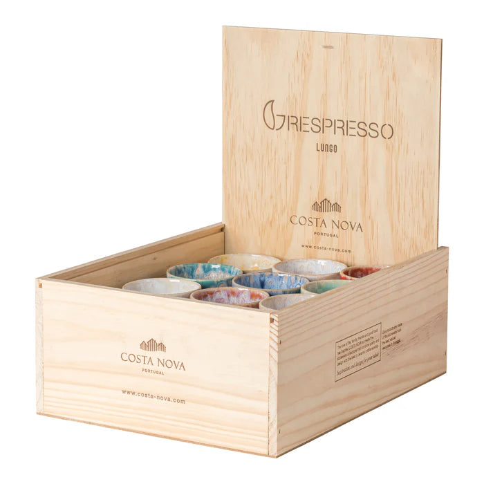 Juego de 24 tazas de café Lungo Grespresso multicolor con caja expositora de madera Grespresso