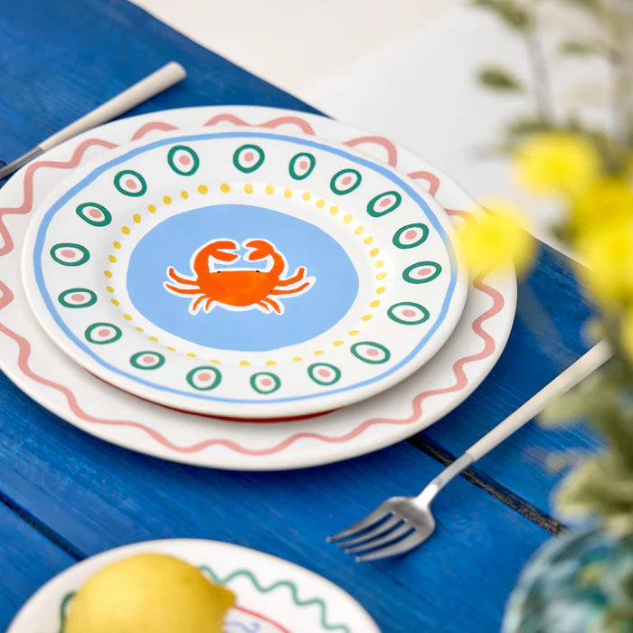 Salad/Dessert Plate Summer Bliss Crab  White 9"
