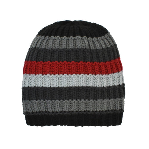 Boys Acrylic Striped Beanie Red