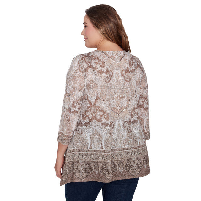 Plus  Bohemian Beaded Knit Top Taffy Multi - Ruby Rd