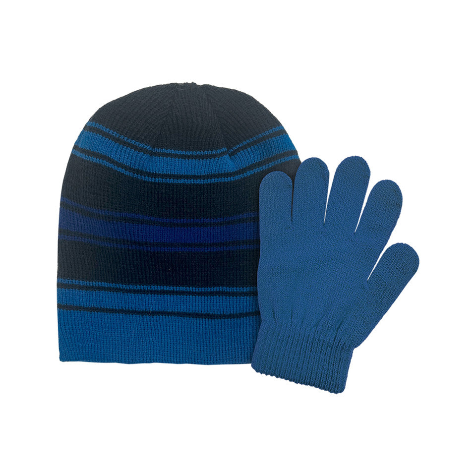 BOYS KNIT STRIPED SET - SIZE 4-7 -BLUE