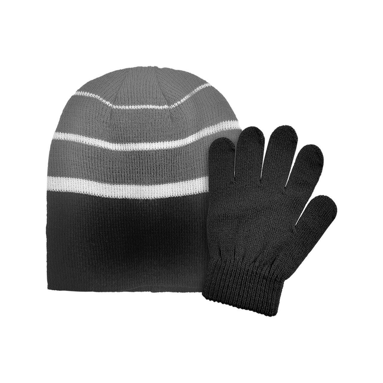 BOYS KNIT STRIPED SET - SIZE 4-7 -GREY