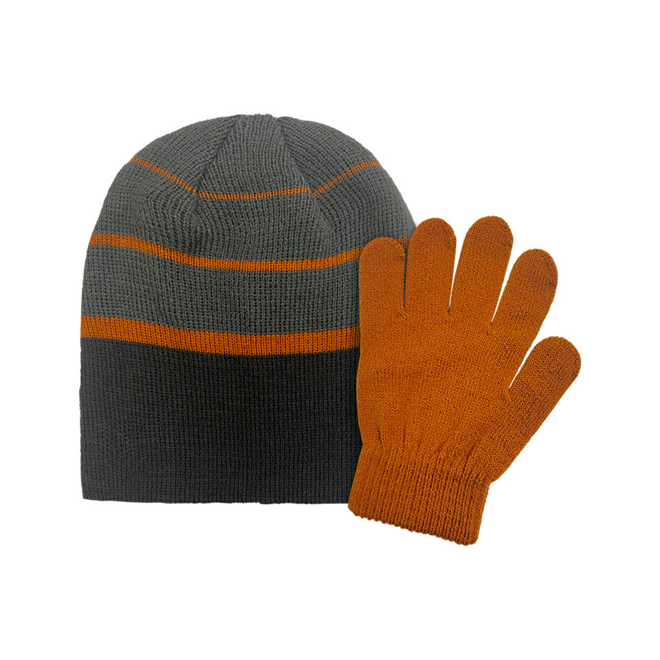 BOYS KNIT STRIPED SET - SIZE 4-7 -ORANGE