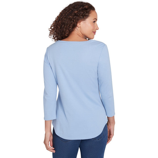 Scoop Neck Ribbed Solid Top Chambray - Ruby Rd