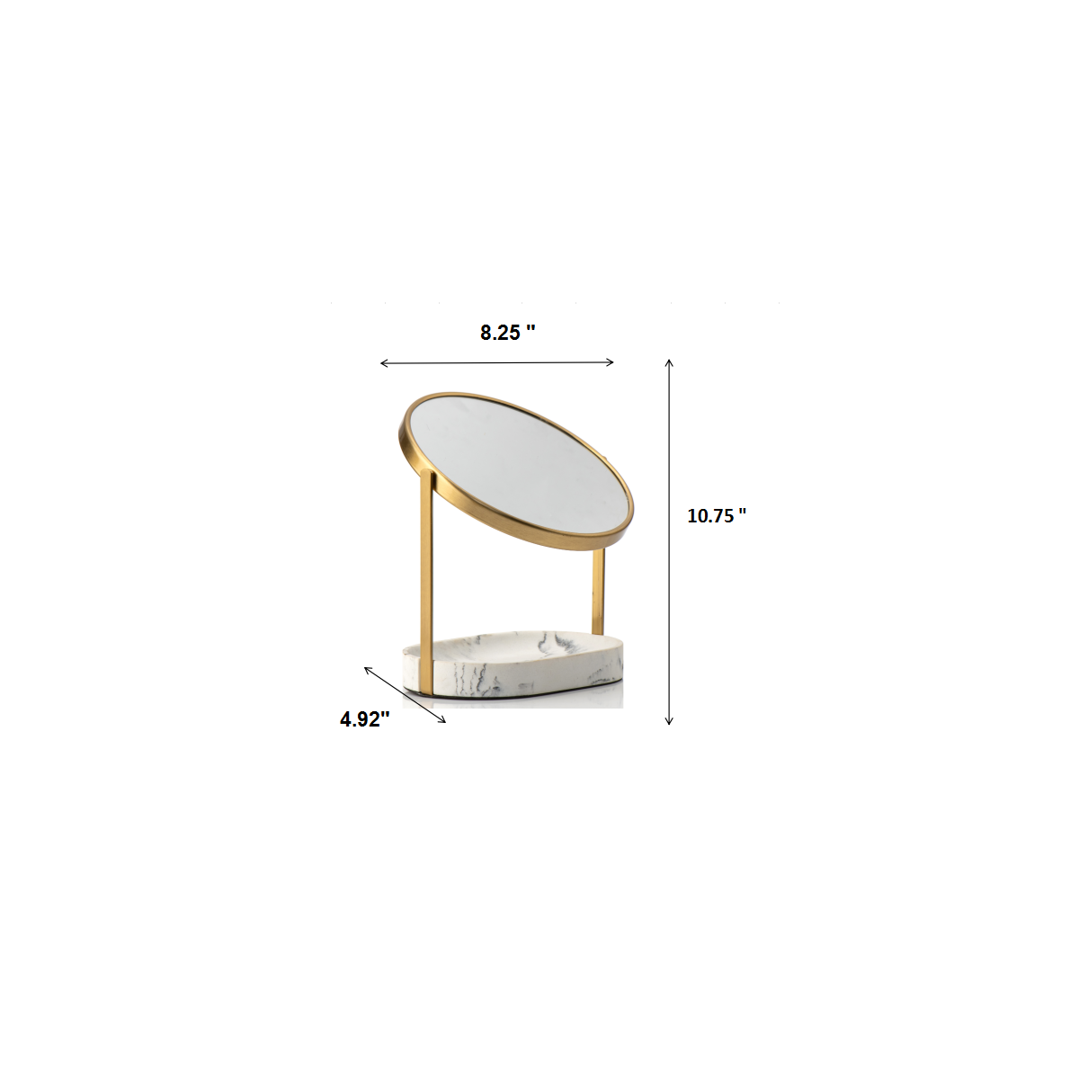 Aged Brass - 8" Modern Marble 360 Rotation Tabletop Vanity Mirror 1X/5X
